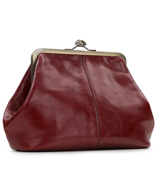 Kiss Lock Closure Adorned Leather Bag